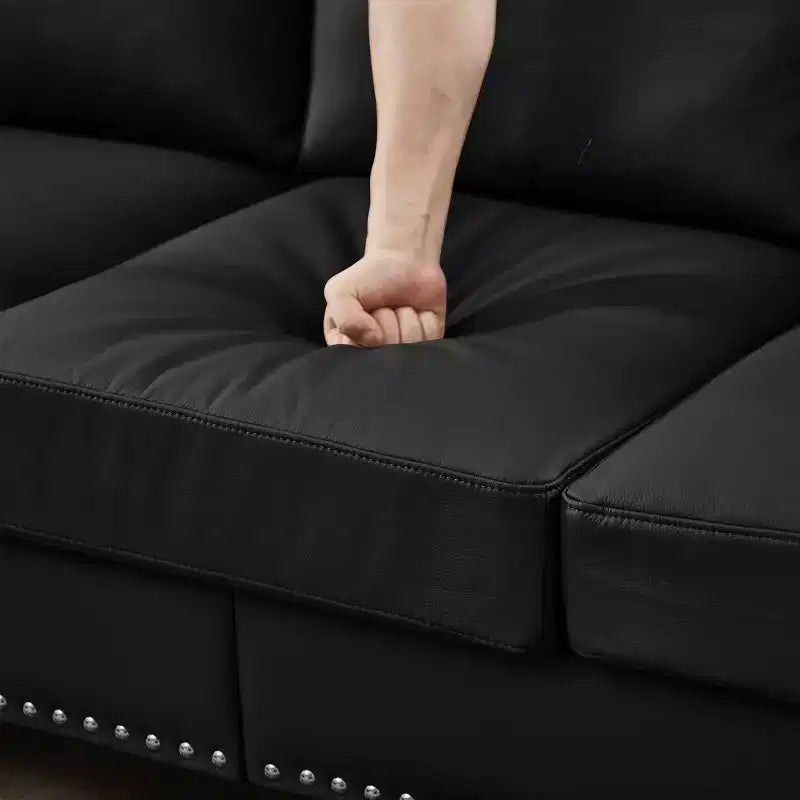 MAYEERTY 83 Divano a Tre Posti Moderno con Borchie Rivestimento in Similpelle "Cowhide" per Soggiorno Nero