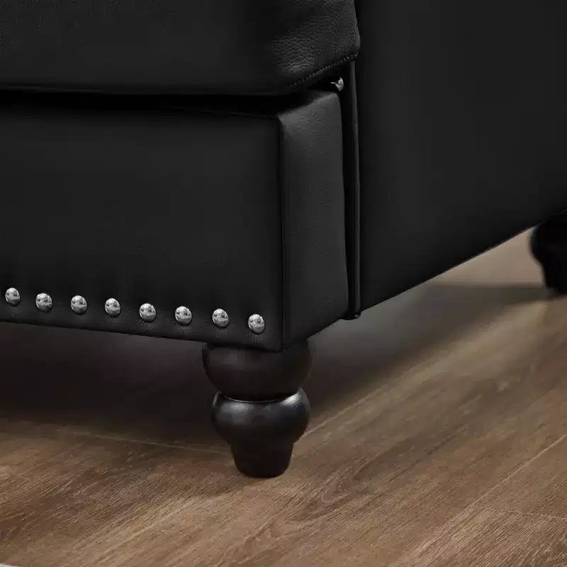 MAYEERTY 83 Divano a Tre Posti Moderno con Borchie Rivestimento in Similpelle "Cowhide" per Soggiorno Nero