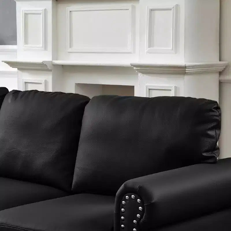 MAYEERTY 83 Divano a Tre Posti Moderno con Borchie Rivestimento in Similpelle "Cowhide" per Soggiorno Nero