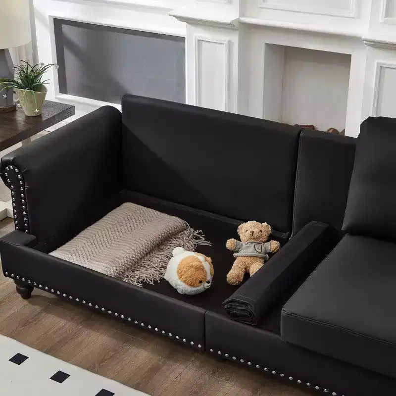 MAYEERTY 83 Divano a Tre Posti Moderno con Borchie Rivestimento in Similpelle "Cowhide" per Soggiorno Nero