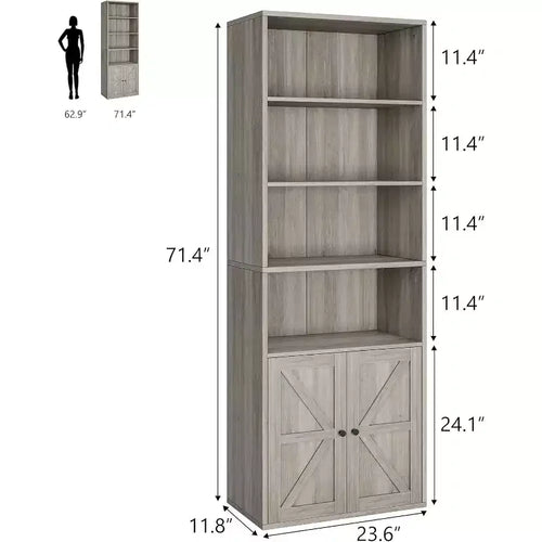 2 librerie a 6 ripiani alte 181 cm, stile rustico con 4 ante, per soggiorno e ufficio, facile da montare