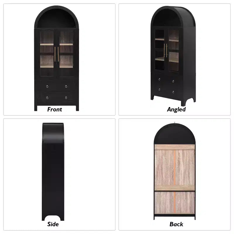 sumyeg Credenza da cucina alta 71" ad arco con ante in vetro, ripiani regolabili e 2 grandi cassetti
