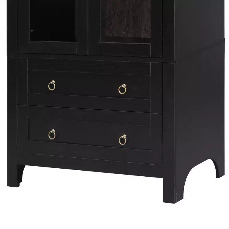 sumyeg Credenza da cucina alta 71" ad arco con ante in vetro, ripiani regolabili e 2 grandi cassetti