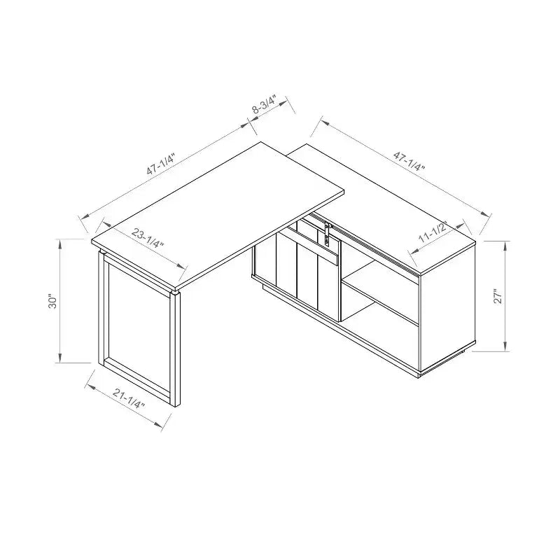 TUYOHW Scrivania a L 47,25", Postazione di Lavoro con Credenza a Porta Scorrevole "Barn Door", Scrivania da Ufficio Reversibile, Postazione di Lavoro Galleggiante con Retro Rifinito