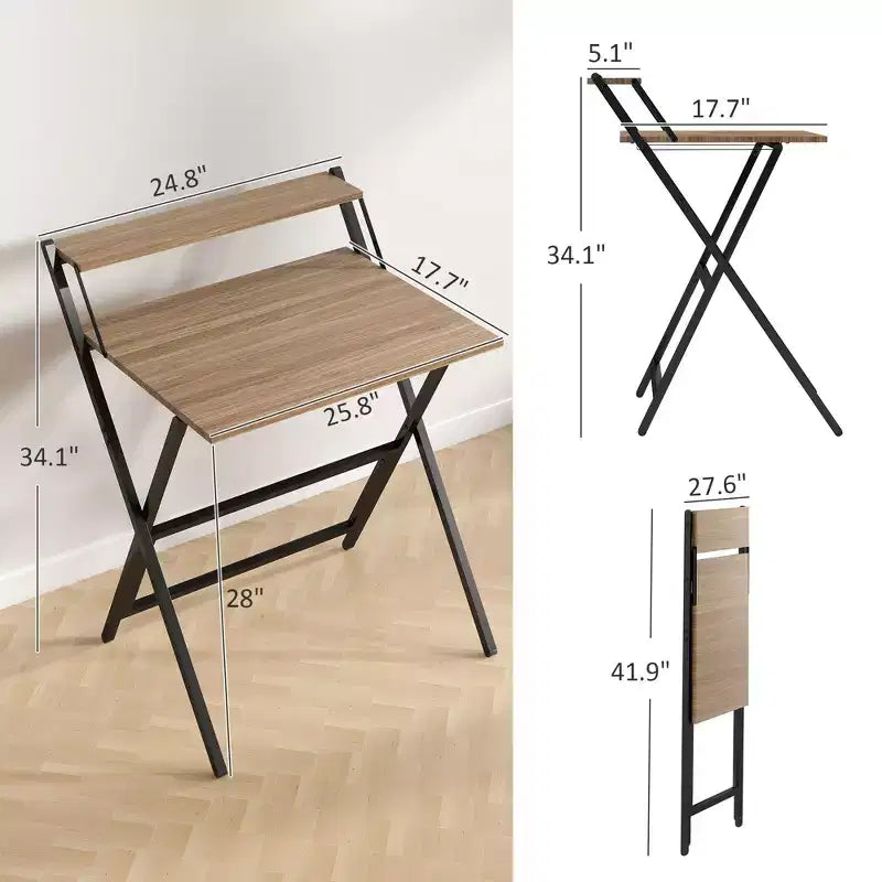 TUYOHW Scrivania Pieghevole da Studio, Scrivania Pieghevole per Computer con Ripiano per Monitor, Struttura in Acciaio a X, Scrivania per Ufficio Domestico, Studio, Piccoli Spazi