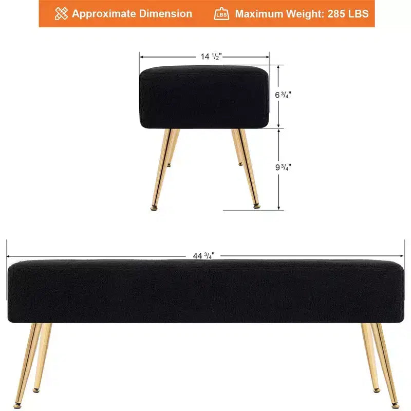 Panca imbottita in finto shearling "Tufted" di Furniliving con bottoni e gambe in metallo per camera da letto/ingresso/corridoio