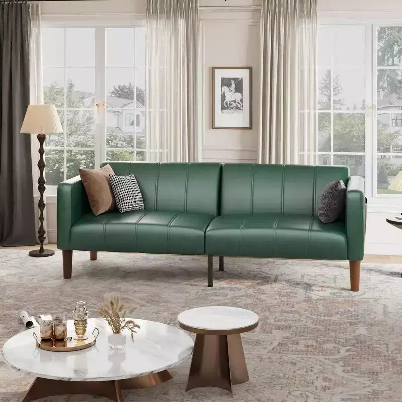 Acekool Divano Letto Futon 75 pollici, Divano Convertibile in Ecopelle, Divanetto Moderno Metà Secolo per Piccoli Spazi, Soggiorno, Camera da Letto, Verde