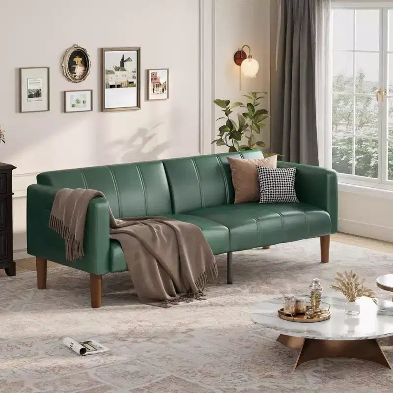 Acekool Divano Letto Futon 75 pollici, Divano Convertibile in Ecopelle, Divanetto Moderno Metà Secolo per Piccoli Spazi, Soggiorno, Camera da Letto, Verde