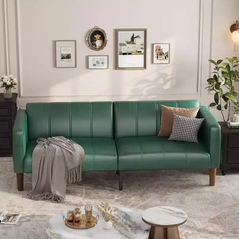 Acekool Divano Letto Futon 75 pollici, Divano Convertibile in Ecopelle, Divanetto Moderno Metà Secolo per Piccoli Spazi, Soggiorno, Camera da Letto, Verde