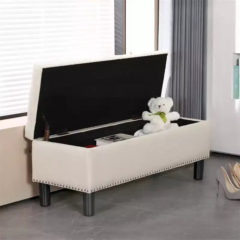 Panca Contenitore Rettangolare ad Alta Capacità Furniliving con Rivestimento in Lino Capitonnè e Bottoni per Camera da Letto/Ingresso/Corridoio