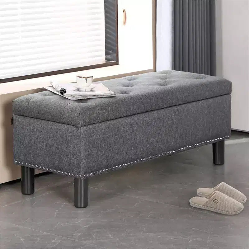 Panca Contenitore Rettangolare ad Alta Capacità Furniliving con Rivestimento in Lino Capitonnè e Bottoni per Camera da Letto/Ingresso/Corridoio
