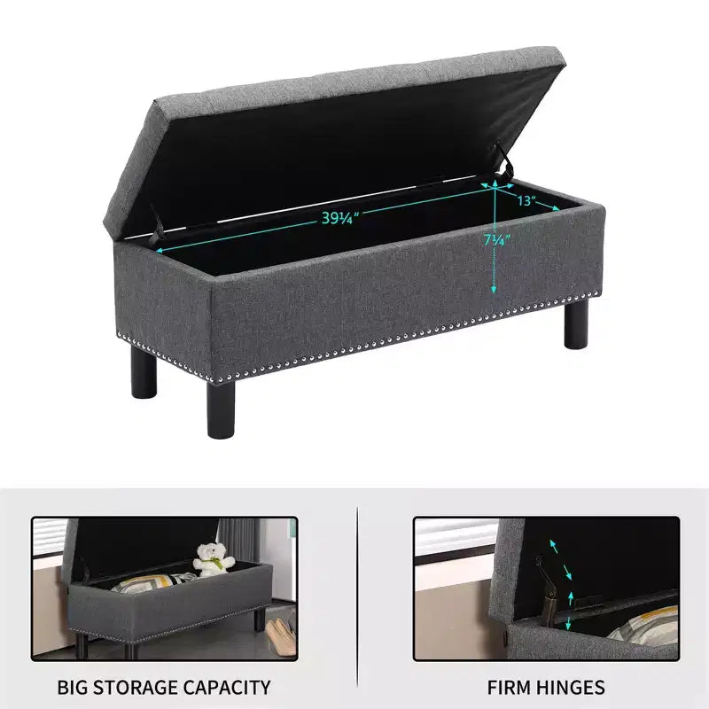 Panca Contenitore Rettangolare ad Alta Capacità Furniliving con Rivestimento in Lino Capitonnè e Bottoni per Camera da Letto/Ingresso/Corridoio