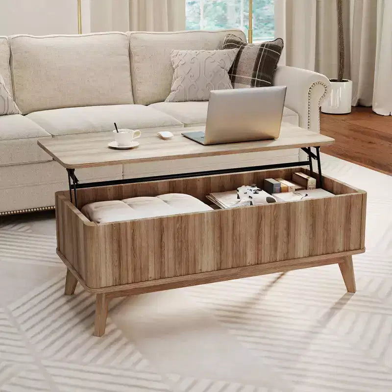 Tavolino da caffè con piano sollevabile scanalato Costway 43.5'' con vani portaoggetti nascosti per la casa