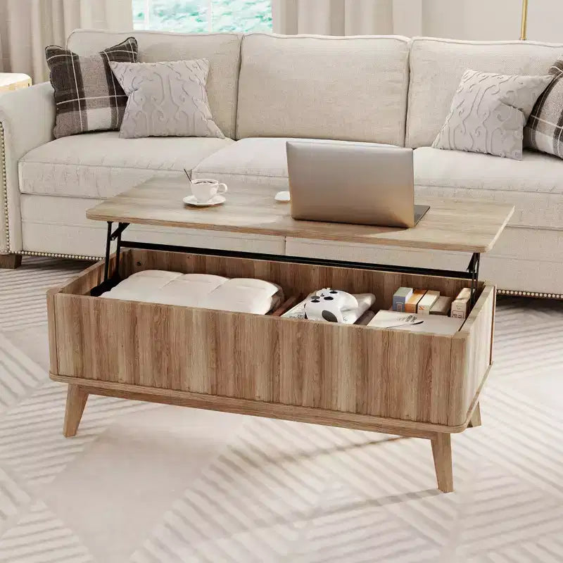 Tavolino da caffè con piano sollevabile scanalato Costway 43.5'' con vani portaoggetti nascosti per la casa
