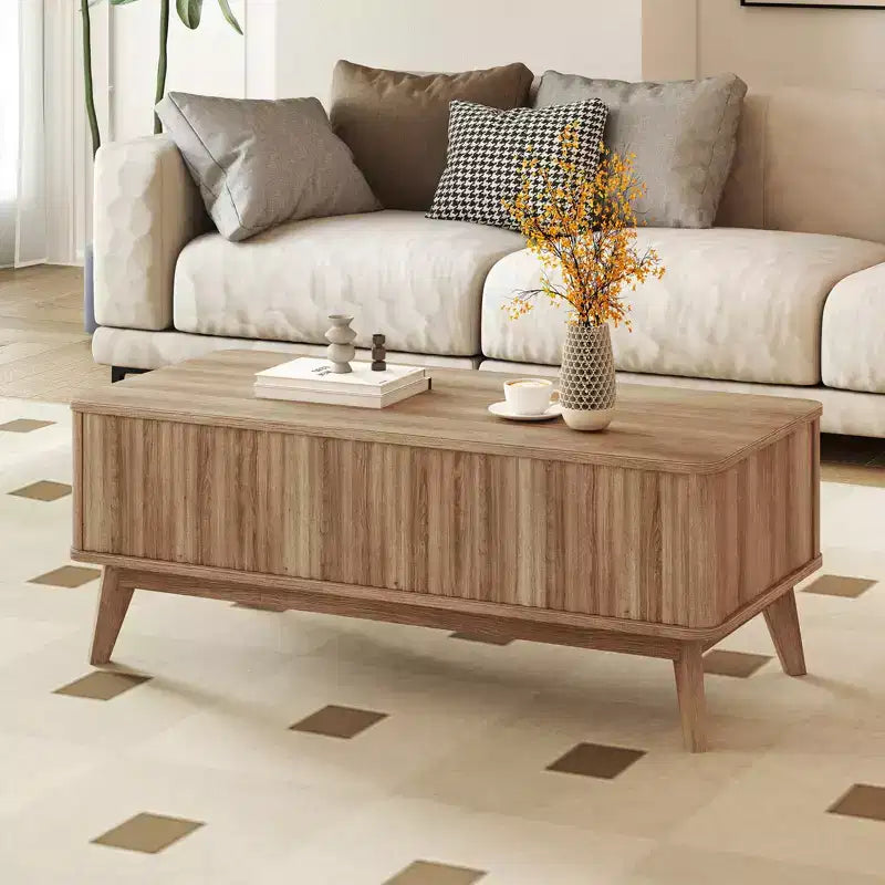 Tavolino da caffè con piano sollevabile scanalato Costway 43.5'' con vani portaoggetti nascosti per la casa