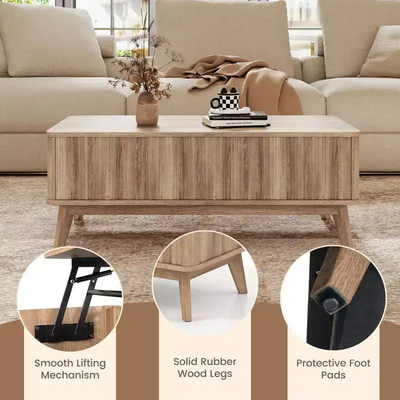 Tavolino da caffè con piano sollevabile scanalato Costway 43.5'' con vani portaoggetti nascosti per la casa