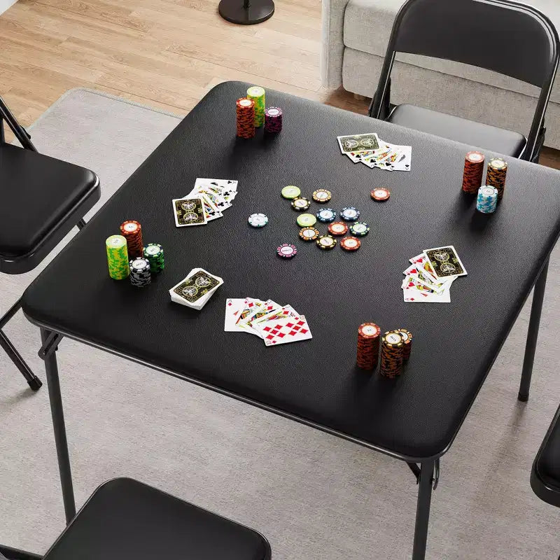 Tavolo da gioco quadrato portatile da 34" pieghevole con gambe collassabili e piano imbottito in PU, per casa, feste, picnic (solo tavolo)
