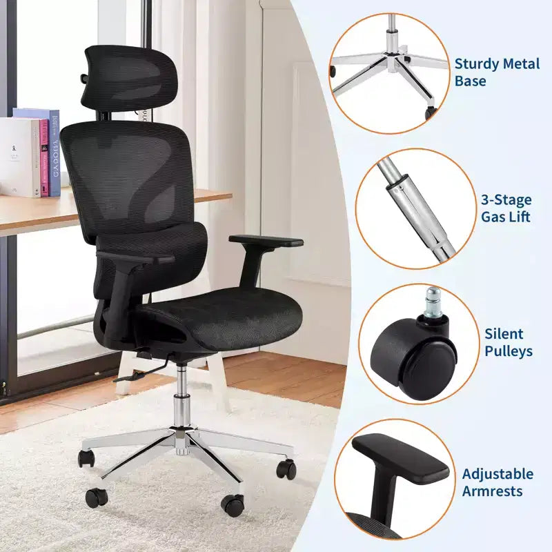 Sedia da ufficio ergonomica in rete, supporto lombare, braccioli regolabili 4D, reclinazione e regolazione dell'altezza, girevole a 360°, sedia da ufficio per casa, sedia da studio e gaming