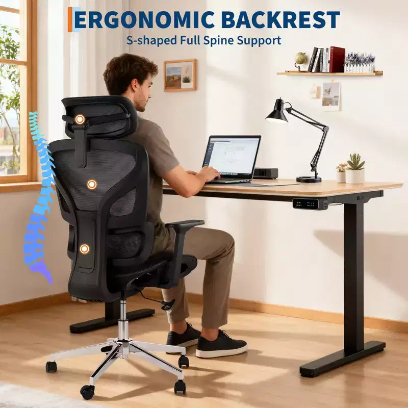 Sedia da ufficio ergonomica in rete, supporto lombare, braccioli regolabili 4D, reclinazione e regolazione dell'altezza, girevole a 360°, sedia da ufficio per casa, sedia da studio e gaming