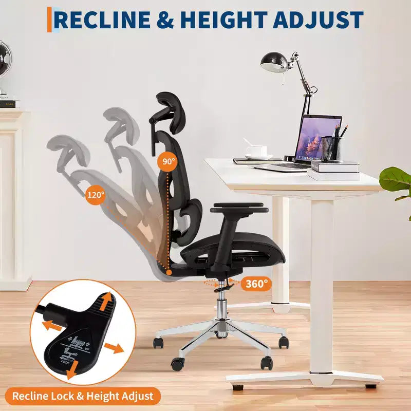 Sedia da ufficio ergonomica in rete, supporto lombare, braccioli regolabili 4D, reclinazione e regolazione dell'altezza, girevole a 360°, sedia da ufficio per casa, sedia da studio e gaming