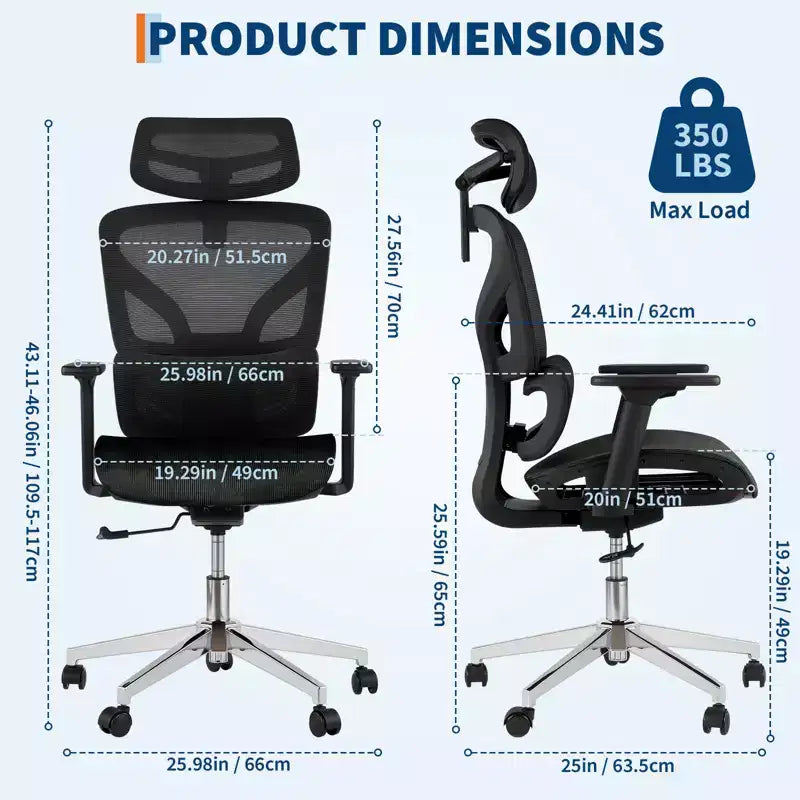 Sedia da ufficio ergonomica in rete, supporto lombare, braccioli regolabili 4D, reclinazione e regolazione dell'altezza, girevole a 360°, sedia da ufficio per casa, sedia da studio e gaming