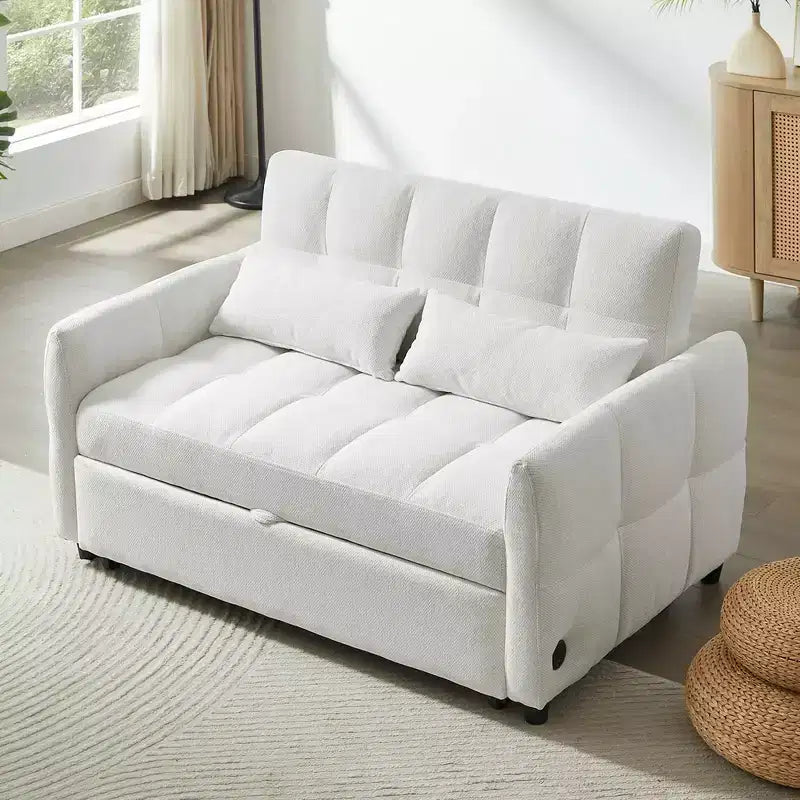 MAYEERTY 52.8 Divano a due posti Divano letto estraibile trapuntato con schienale regolabile Due cuscini lombari per soggiorno Beige