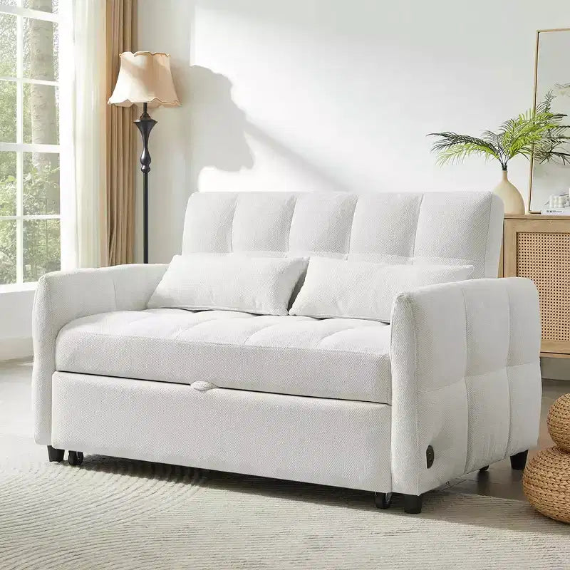 MAYEERTY 52.8 Divano a due posti Divano letto estraibile trapuntato con schienale regolabile Due cuscini lombari per soggiorno Beige