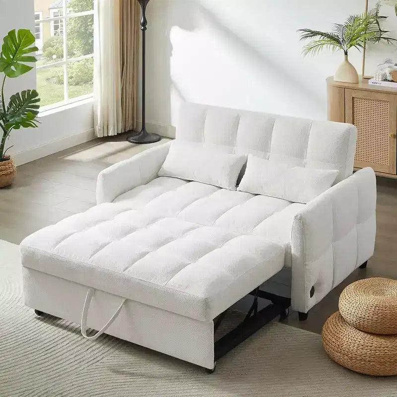 MAYEERTY 52.8 Divano a due posti Divano letto estraibile trapuntato con schienale regolabile Due cuscini lombari per soggiorno Beige