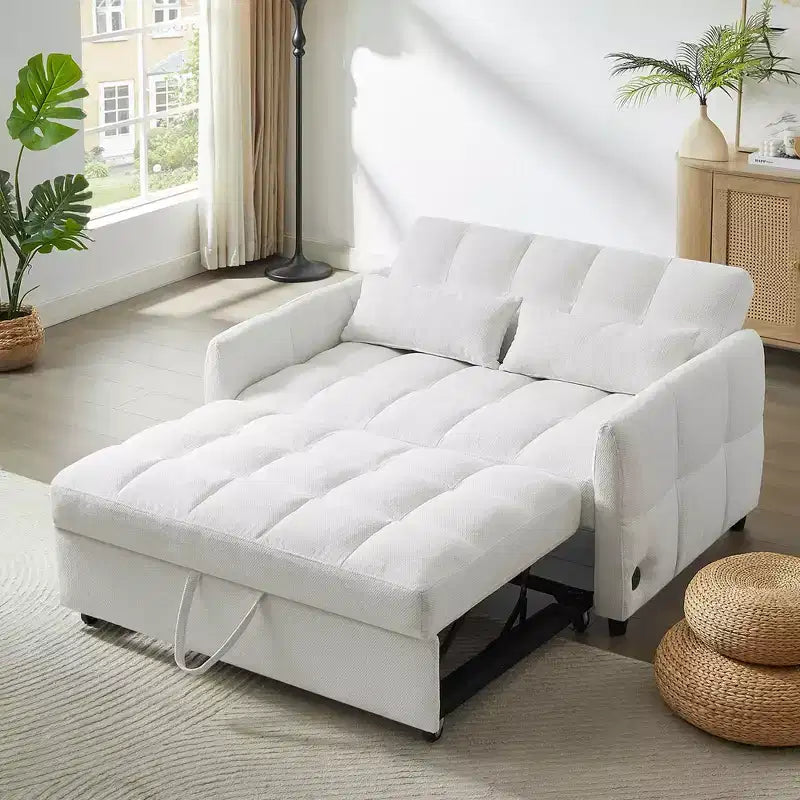 MAYEERTY 52.8 Divano a due posti Divano letto estraibile trapuntato con schienale regolabile Due cuscini lombari per soggiorno Beige