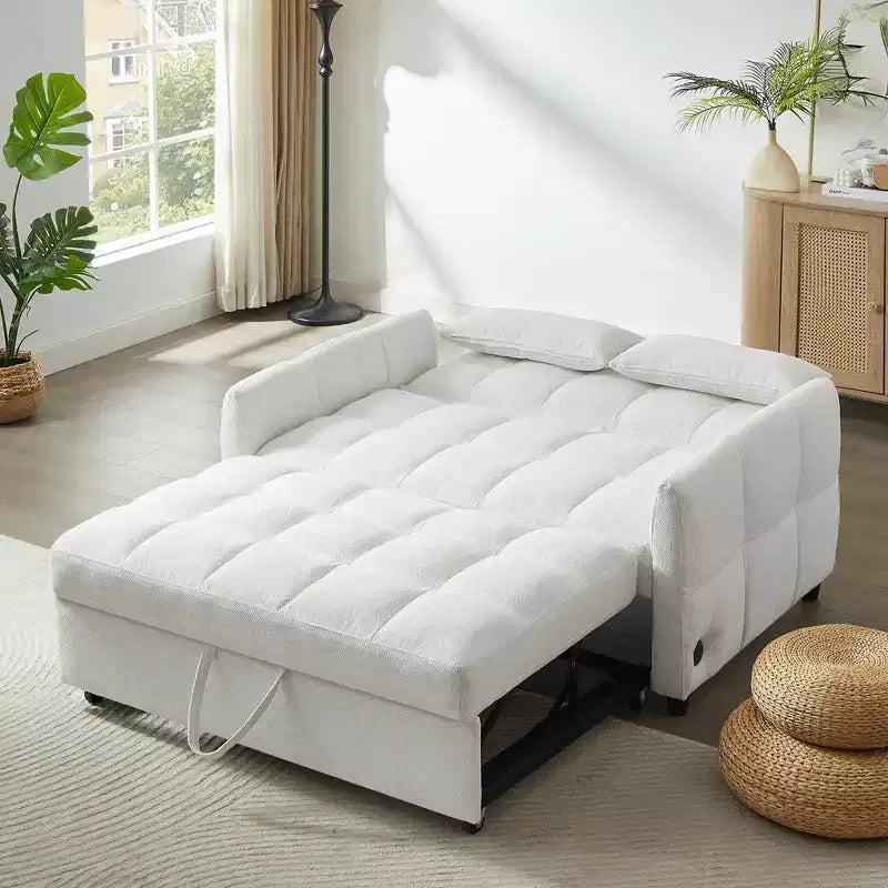 MAYEERTY 52.8 Divano a due posti Divano letto estraibile trapuntato con schienale regolabile Due cuscini lombari per soggiorno Beige