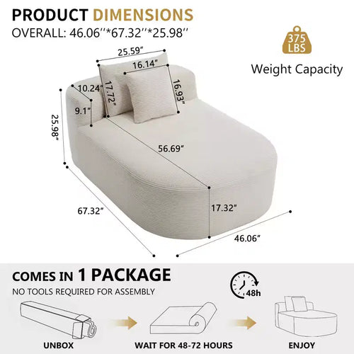 Divano chaise longue in velluto a coste da 171 cm, seduta ampia, poltrona King con seduta profonda e 2 cuscini, divano letto convertibile senza telaio per il soggiorno