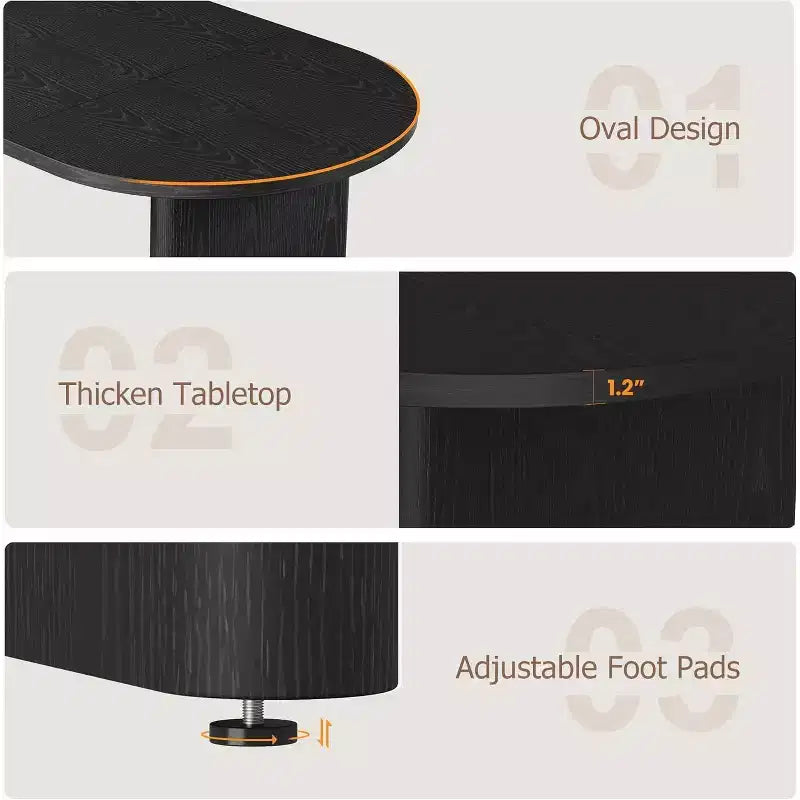 Tavolo da pranzo ovale da 71'' per 4-8 persone, tavolo da cucina e sala da pranzo versatile in stile rustico, tavolo da riunione per soggiorno, ufficio, appartamento, nero