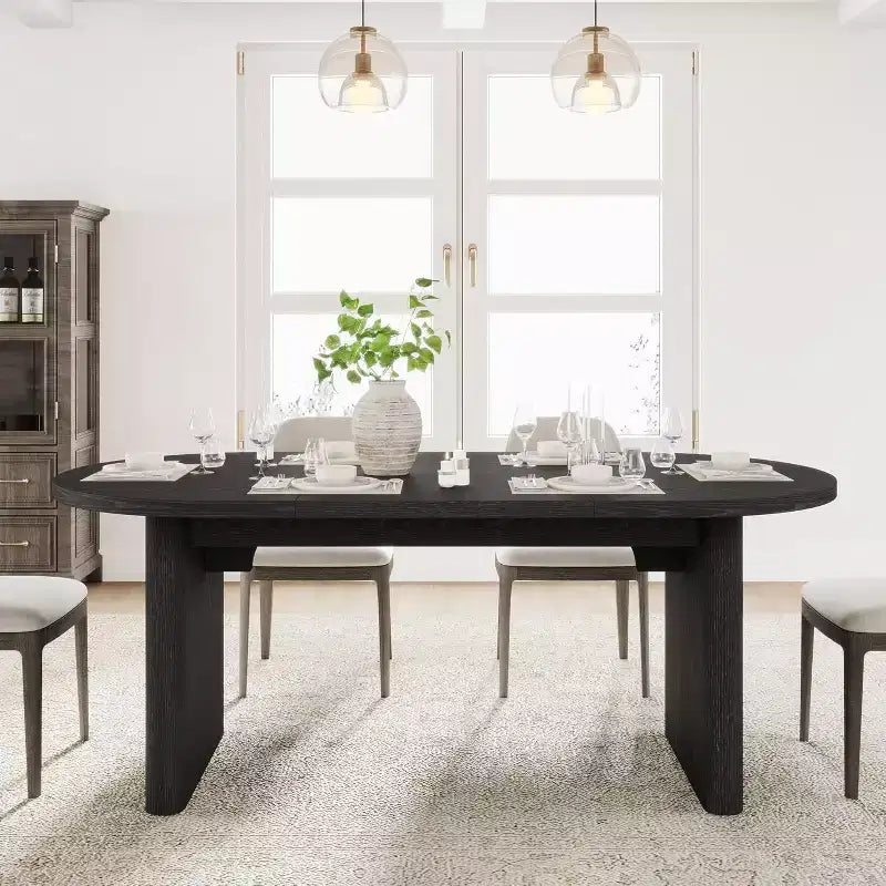 Tavolo da pranzo ovale da 71'' per 4-8 persone, tavolo da cucina e sala da pranzo versatile in stile rustico, tavolo da riunione per soggiorno, ufficio, appartamento, nero
