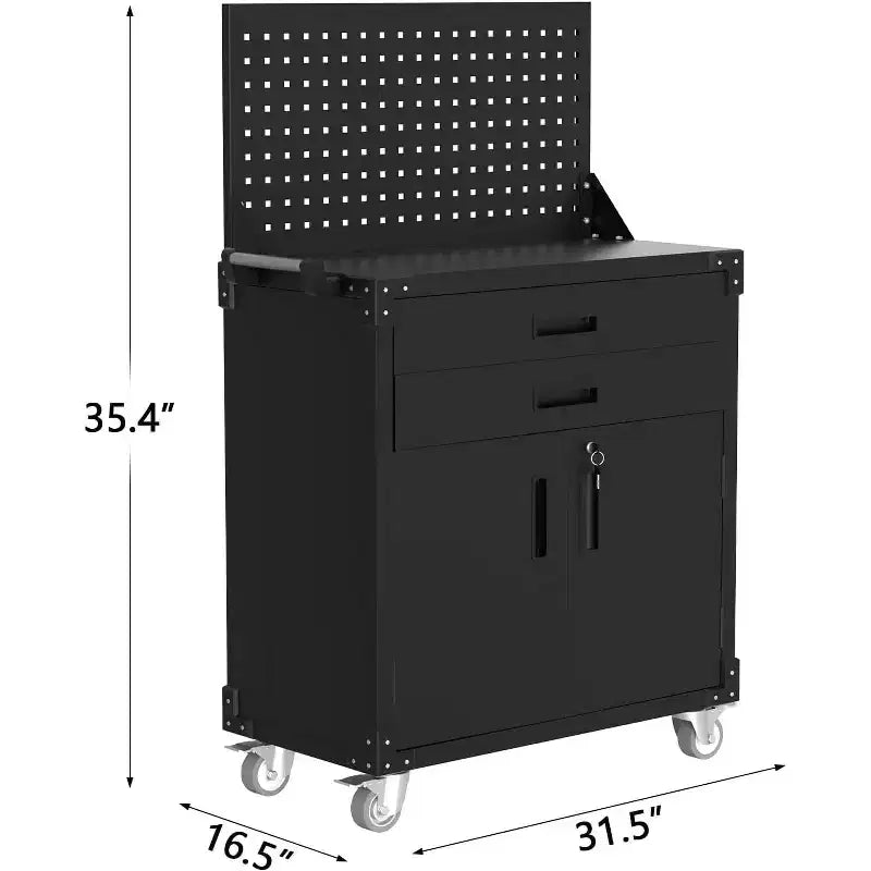 Cassettiera portautensili mobile in acciaio resistente da 35 pollici con 2 cassetti profondi, ripiani regolabili e pannello forato, ruote bloccabili, organizer mobile per garage