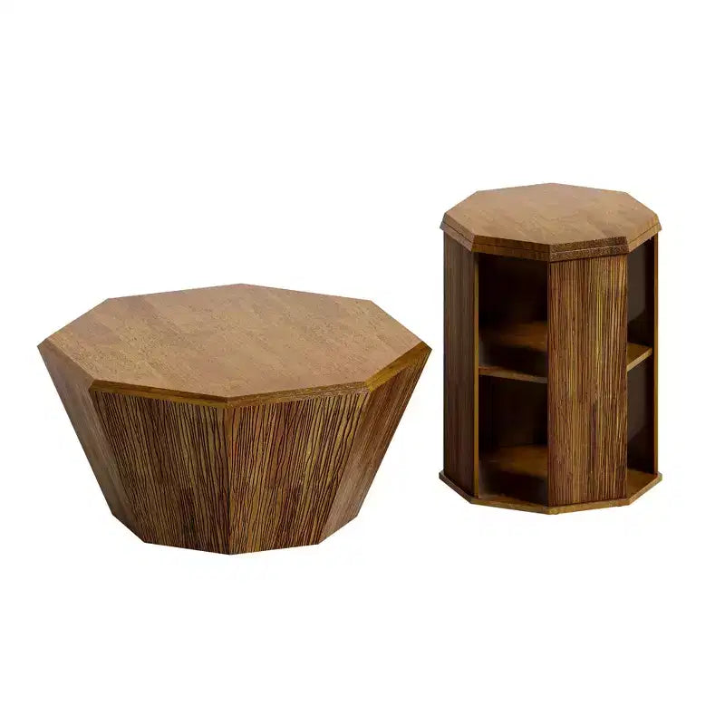 MAYEERTY Tavolino da salotto/camera da letto ottagonale in legno di gomma naturale da 80 cm, set da due, colore beige