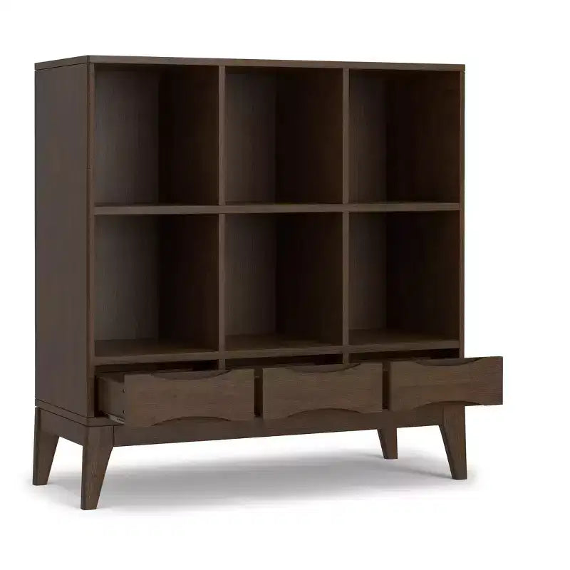 Pearson LEGNO MASSELLO 43 pollici x 42 pollici Mobile contenitore basso con 6 cubi e cassetti, in stile moderno di metà secolo, marrone noce