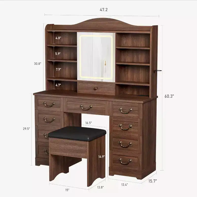 Toeletta doppia faccia retrò, in MDF, color noce, per zona trucco in camera da letto