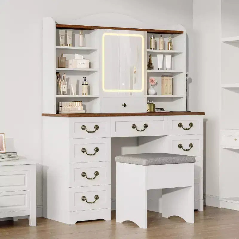 Toeletta doppia faccia retrò, in MDF, color noce, per zona trucco in camera da letto
