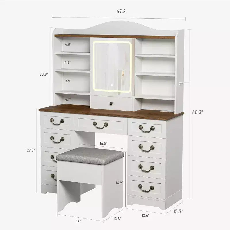 Toeletta doppia faccia retrò, in MDF, color noce, per zona trucco in camera da letto