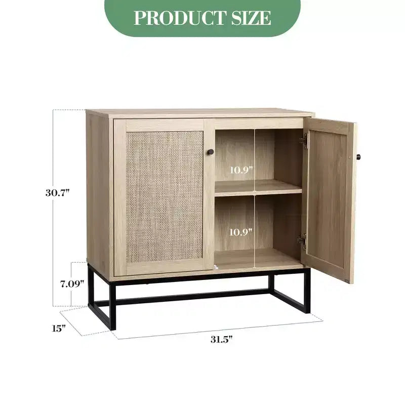Mobiletto contenitore in rattan a 2 ante COZONY stile rustico, credenza/mobile buffet, consolle rustica con vano portaoggetti, credenza da cucina multifunzione