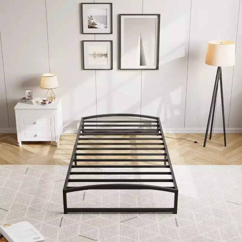 Telaio letto in metallo, telaio letto a piattaforma con design ad arco, doghe di supporto robuste e resistenti, base materasso robusta, facile da montare, non è richiesta la rete a molle