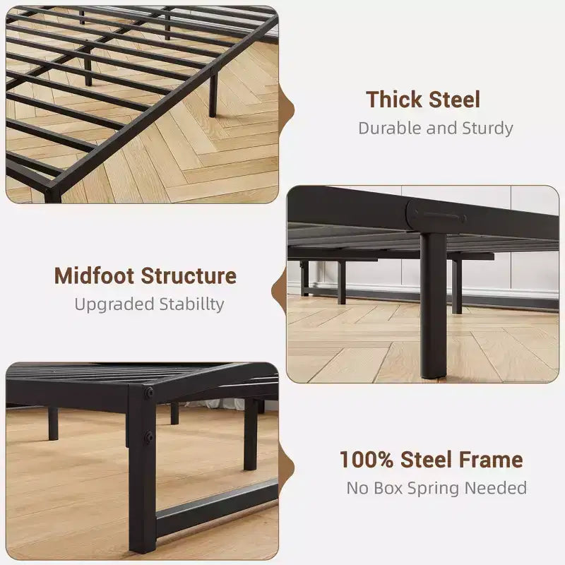 Telaio letto in metallo, telaio letto a piattaforma con design ad arco, doghe di supporto robuste e resistenti, base materasso robusta, facile da montare, non è richiesta la rete a molle