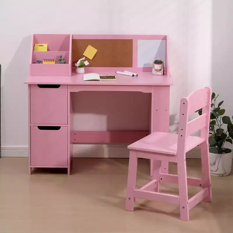 Scrivania e sedia per bambini  Tavolo da studio in legno con mobiletto contenitore e bacheca per casa/scuola