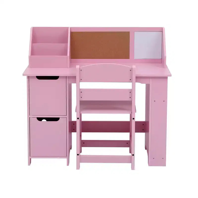 Scrivania e sedia per bambini  Tavolo da studio in legno con mobiletto contenitore e bacheca per casa/scuola