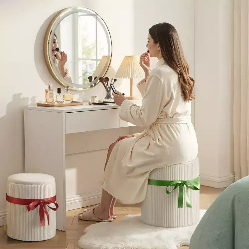 Poggiapiedi rotondo Pinmoco con contenitore, set da 2, poggiapiedi tavolino, sgabello da trucco in velluto a coste per camera da letto, poggiapiedi per soggiorno
