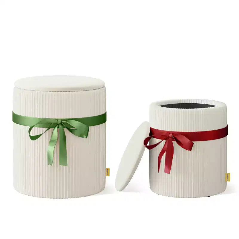 Poggiapiedi rotondo Pinmoco con contenitore, set da 2, poggiapiedi tavolino, sgabello da trucco in velluto a coste per camera da letto, poggiapiedi per soggiorno