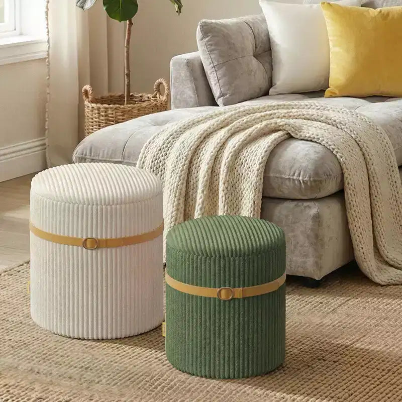 Poggiapiedi rotondo Pinmoco con contenitore, set da 2, poggiapiedi tavolino, sgabello da trucco in velluto a coste per camera da letto, poggiapiedi per soggiorno