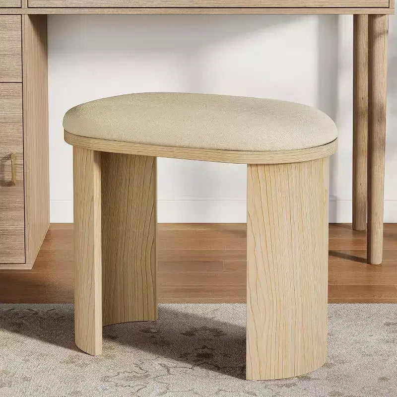 Sedia Sgabello da Vanità Lantine 23,6 Pollici, Poggiapiedi Ottomano per Divano con Cuscino, Piccola Panca da Ingresso per Soggiorno, Camera da Letto, Sala Trucco, Beige