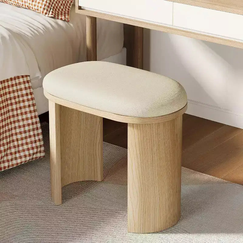 Sedia Sgabello da Vanità Lantine 23,6 Pollici, Poggiapiedi Ottomano per Divano con Cuscino, Piccola Panca da Ingresso per Soggiorno, Camera da Letto, Sala Trucco, Beige