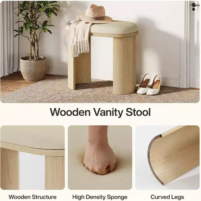 Sedia Sgabello da Vanità Lantine 23,6 Pollici, Poggiapiedi Ottomano per Divano con Cuscino, Piccola Panca da Ingresso per Soggiorno, Camera da Letto, Sala Trucco, Beige